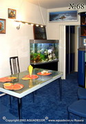 Аквариум создает уют в этой небольшой современной кухне-столовой.